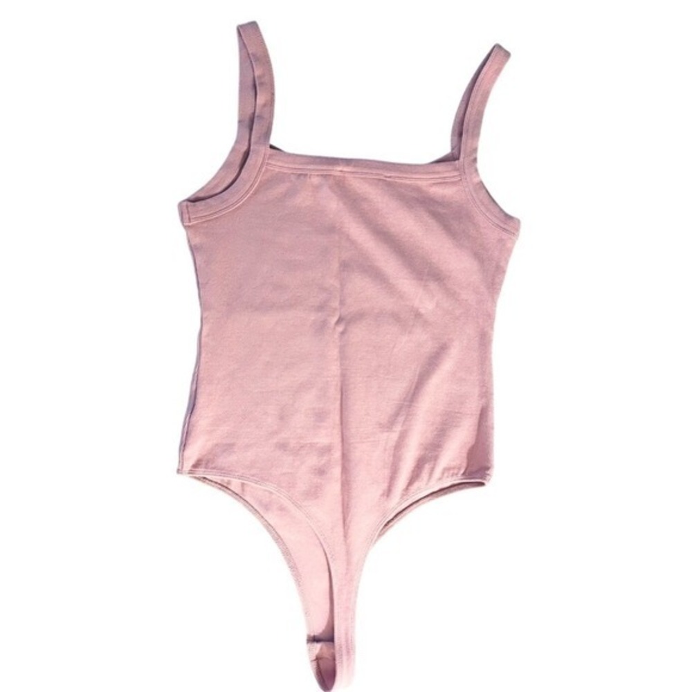 Elodie Womens Ribbed Square Neck Tank Thong Bodysuit Mauve Pink Medium New - Picture 2 of 10